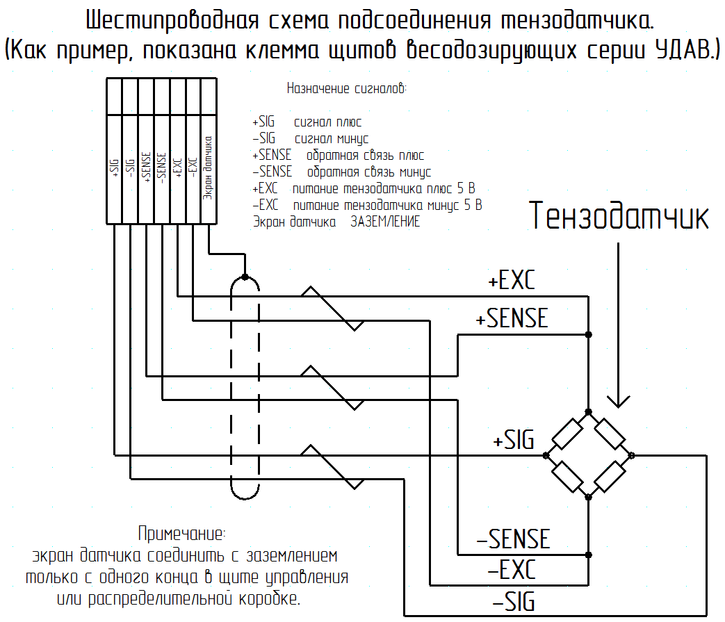 схема подключения шестипроводного тензодатчика
